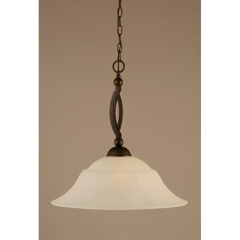 Bow Chain Hung Pendant Glass, Brushed Nickel, 20.5", White Marble