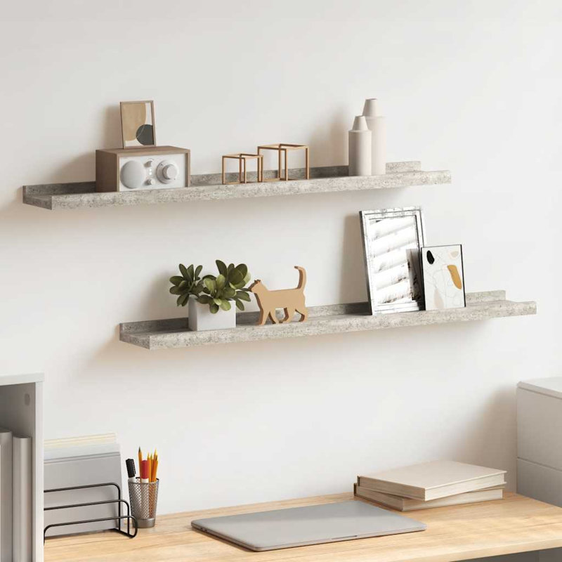 Wall Shelf Floating Shelf Wall Mounted Display Shelf for Photo Frame, Concrete Gray, 1.2'' H x 31.5'' W x 3.5'' D