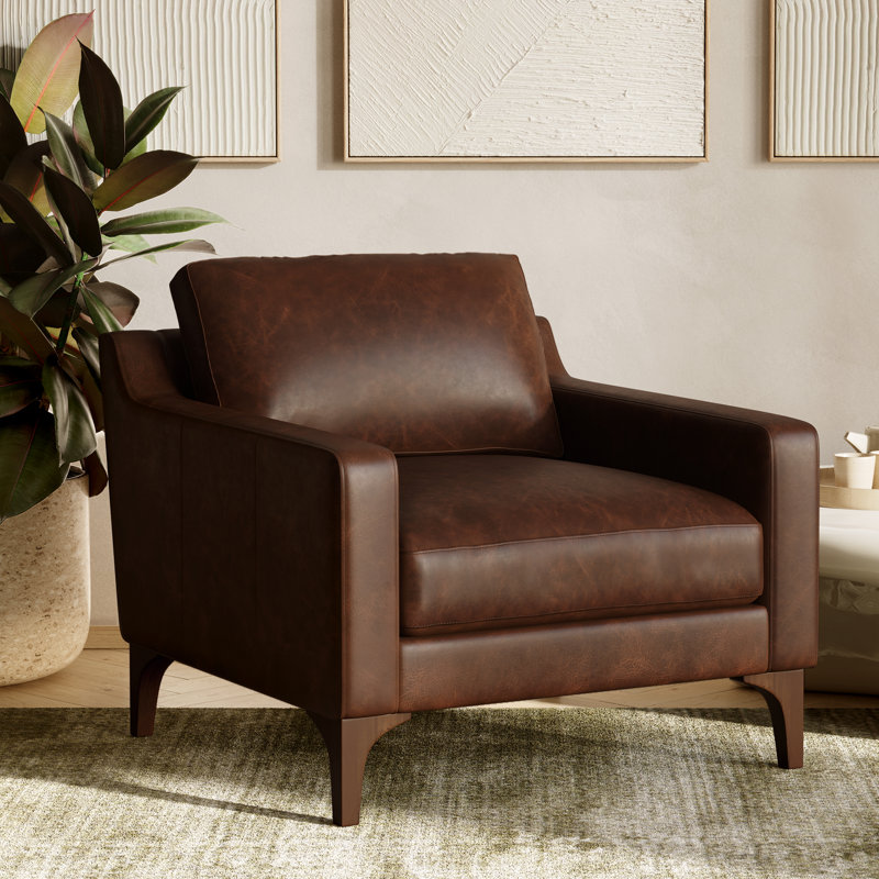 Fauteuil d'appoint en cuir véritable Sorrento, Cuir véritable brun