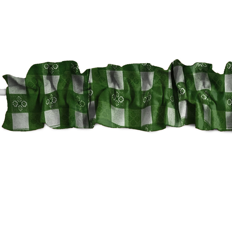 Poplin Tavern Gingham Checkered Curtain Sleeve Topper Window Valance, 7" W x 72" L, Hunter Green