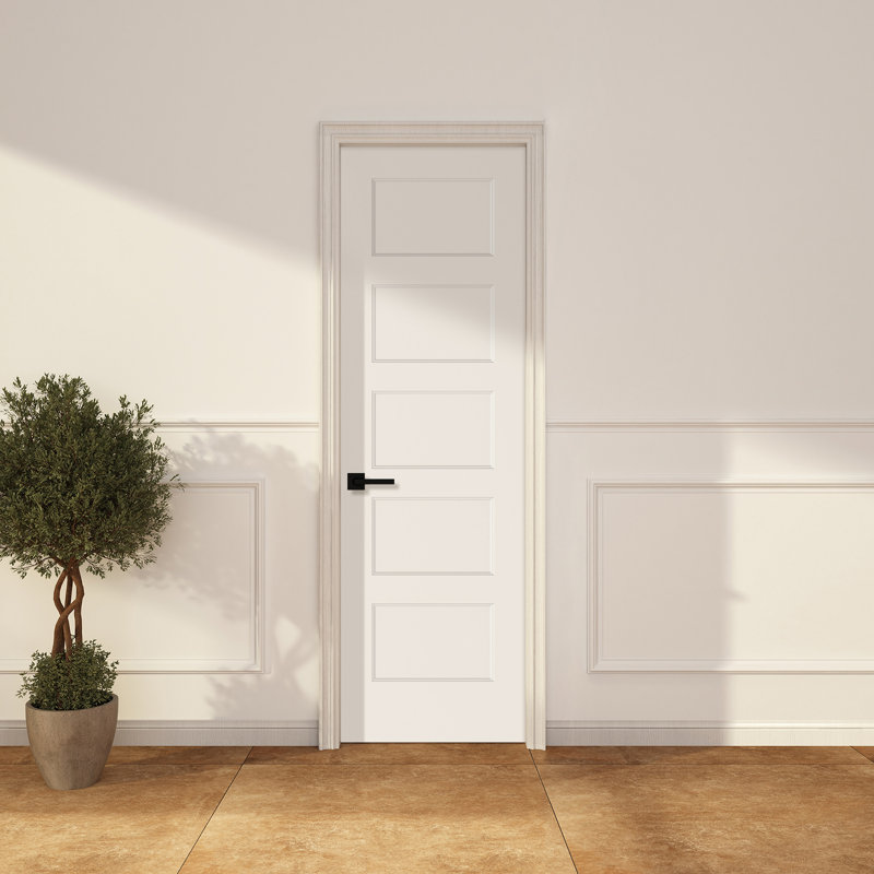 JUBEST 24 x 80 po, panneau de porte intérieure moulée à 5 panneaux, apprêt blanc lisse, âme creuse, composite, 24 po x 80 po
