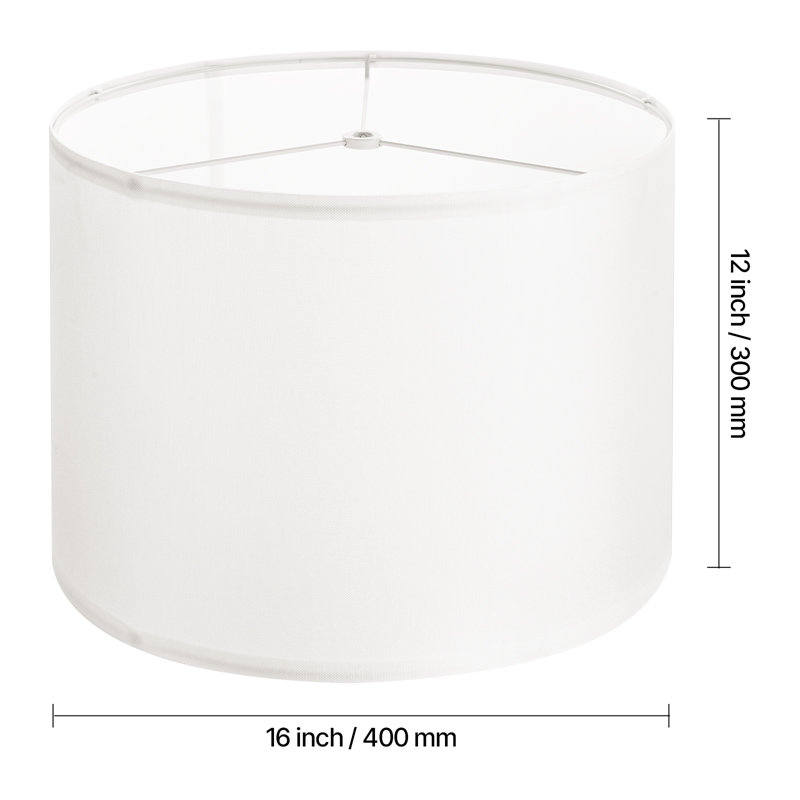 Abat-jour tambour avec abat-jour rond , H 12 po x l 16 po x P 16 po, Blanc