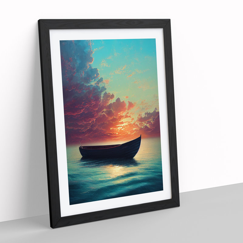 Boat on a Peaceful Ocean - Wall Art, Black Framed, Black, 64cm H x 46cm W x 2cm D