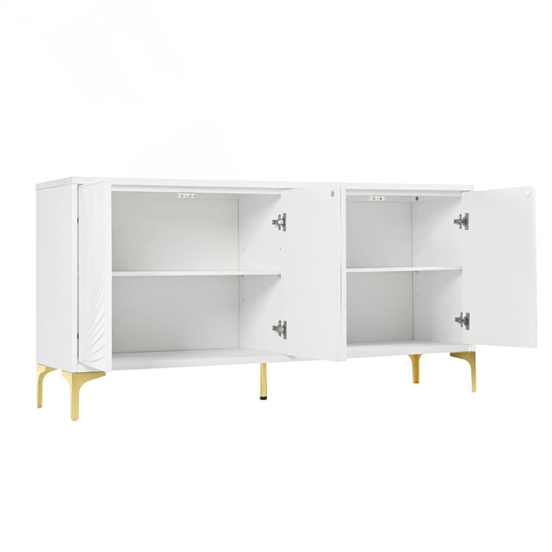 Armoire de rangement multifonctionnelle, buffet à quatre portes avec texture unique, tablettes réglables, idéale pour le bureau, le vestibule et le salon