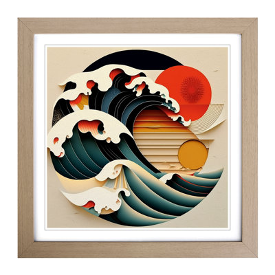 Japanese Wave Constructivism No.2 - Single Picture Frame Print on Wood