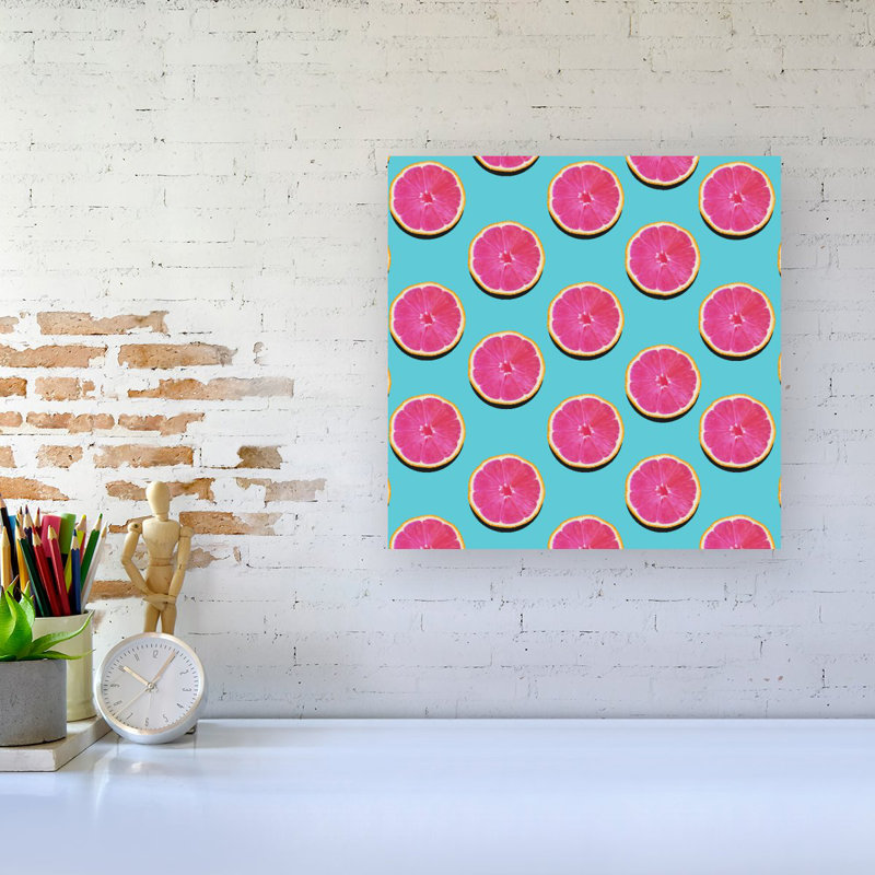 Fruity Pattern Of Pink Grapefruit - Wrapped Canvas Print, 30cm H x 30cm W x 3.8cm D
