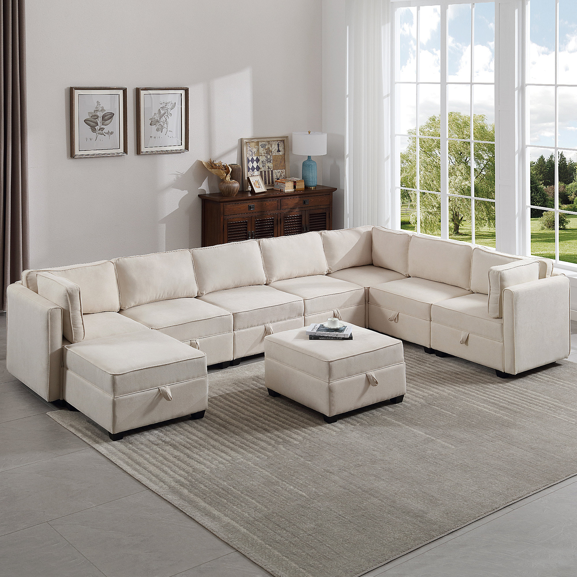 Latitude Run® 9 Piece Upholstered Modular Sectional with Under Seat