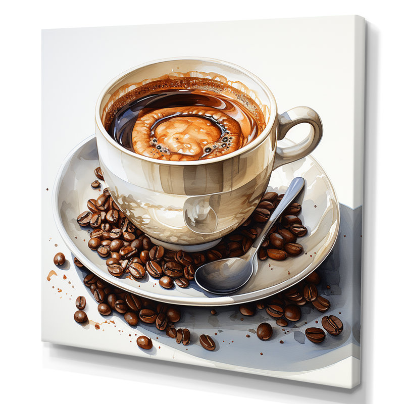 «Brown Watercolor Espresso I», art mural café, H 36 po x l 36 po x P 1,5 po
