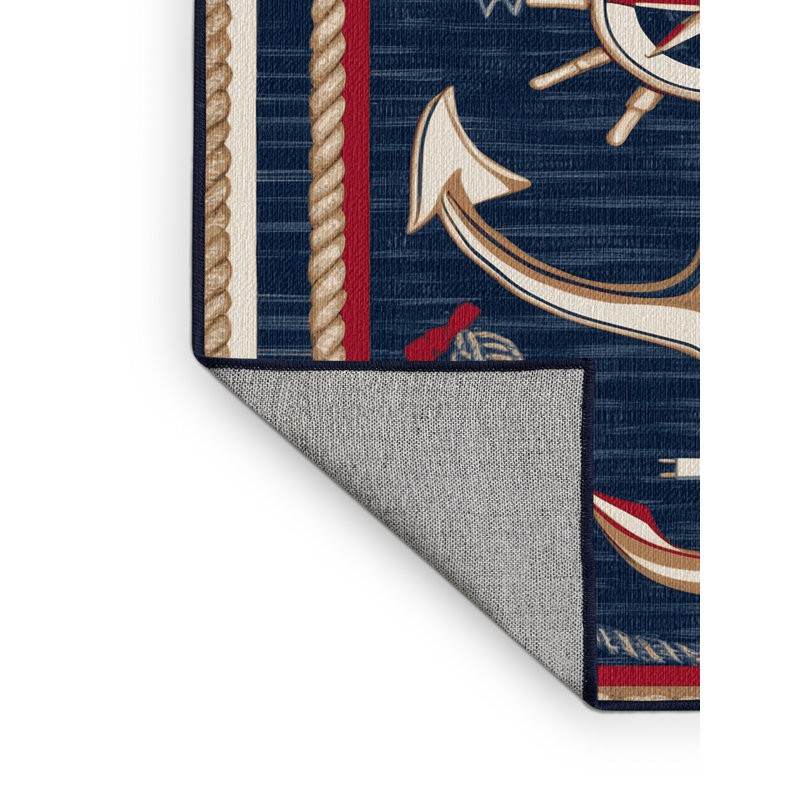 Washable Modern Maritime Nautical Area Rug, Square 4'