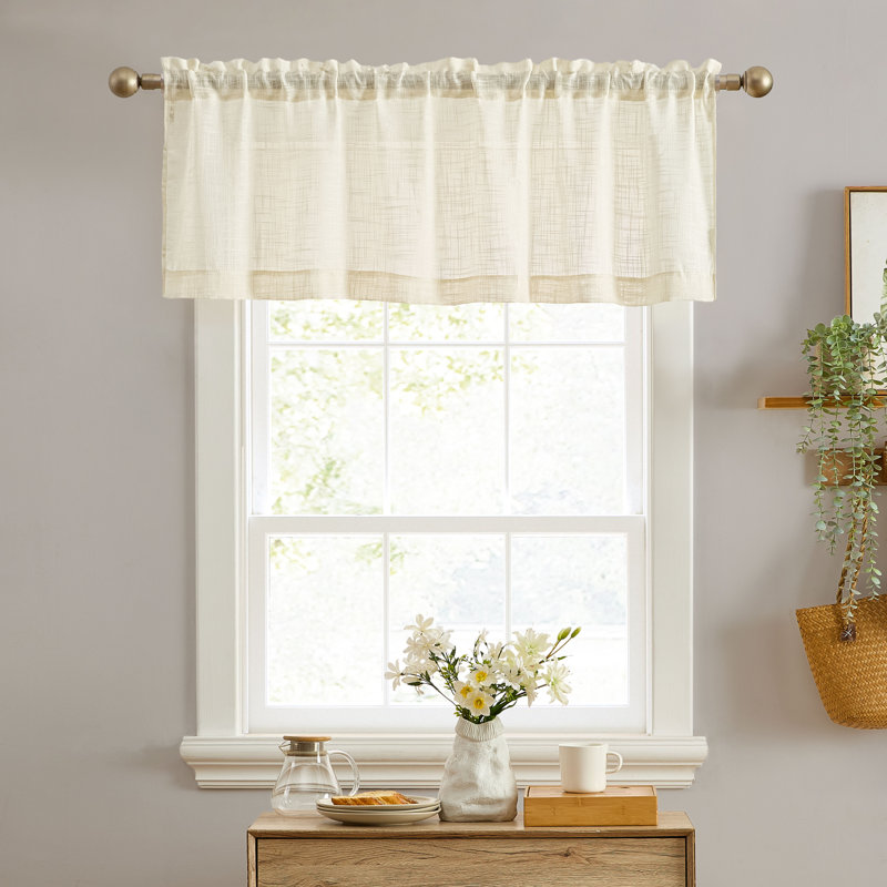 Galiena Faux Linen Textured Semi Sheer Rod Pocket Curtain Valance Topper for Kitchen & Bathroom, Beige