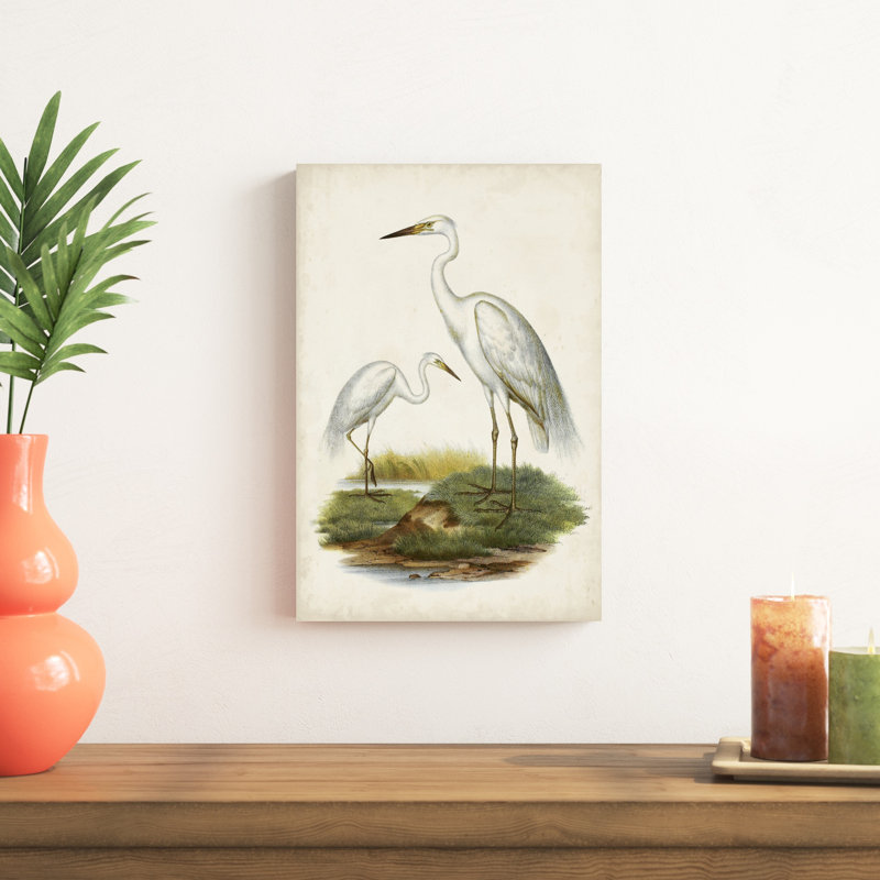 Oiseaux d'eau antiques V - peinture sur toile tendue, H 18 po x l 12 po