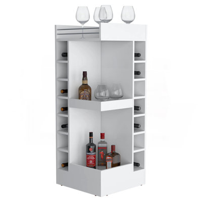 Natural Oak Corner Bar Cabinet With Wine Rack And Open Shelf by Red Barrel Studio