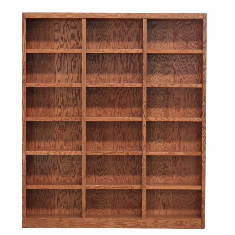 Traditional Dry Oak 84" Triple Wide 18-Shelf Bookcase