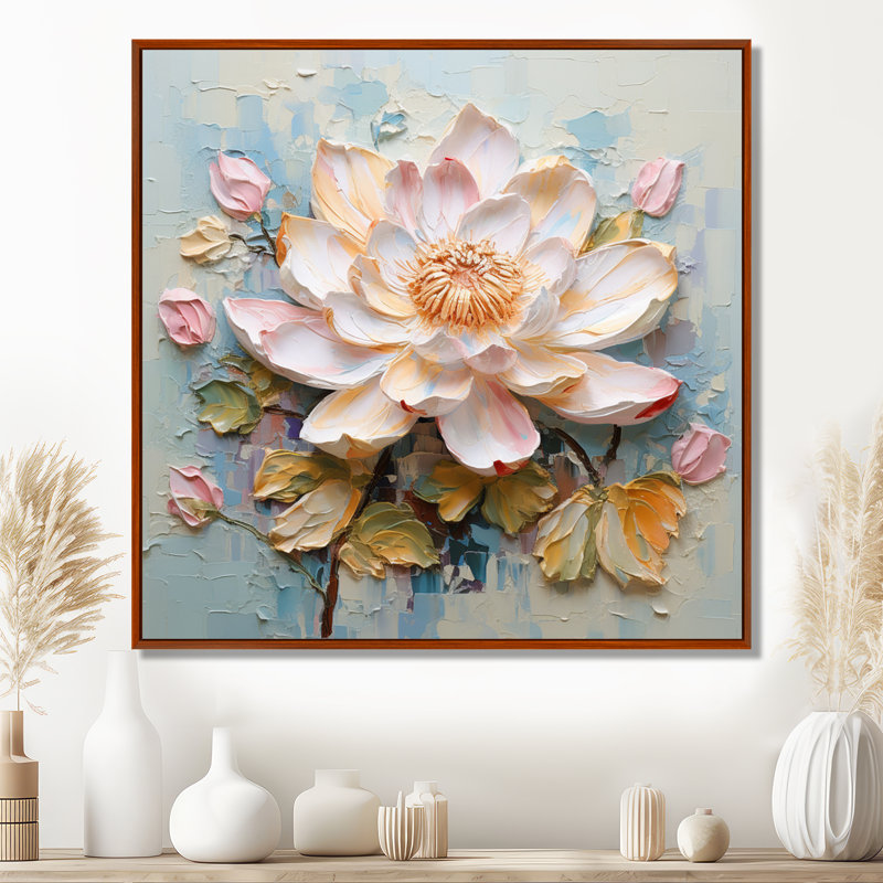 Verveine - salon d'art mural Lotus, H 36 po x l 36 po, Cadre flottant brun, bois massif