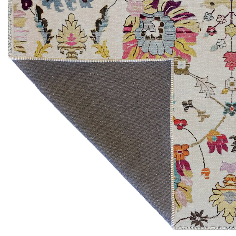 Tapis décoratif moderne multicolore à motif de fleurs beiges, Rectangle 5 pi 1 po x 7 pi 7 po