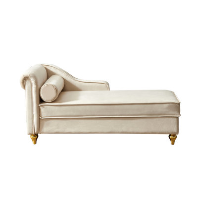 Chaise longue en velours beige avec rangement pratique - Style et confort de couleur attrayante qui ajoutent de la beauté à votre pièce