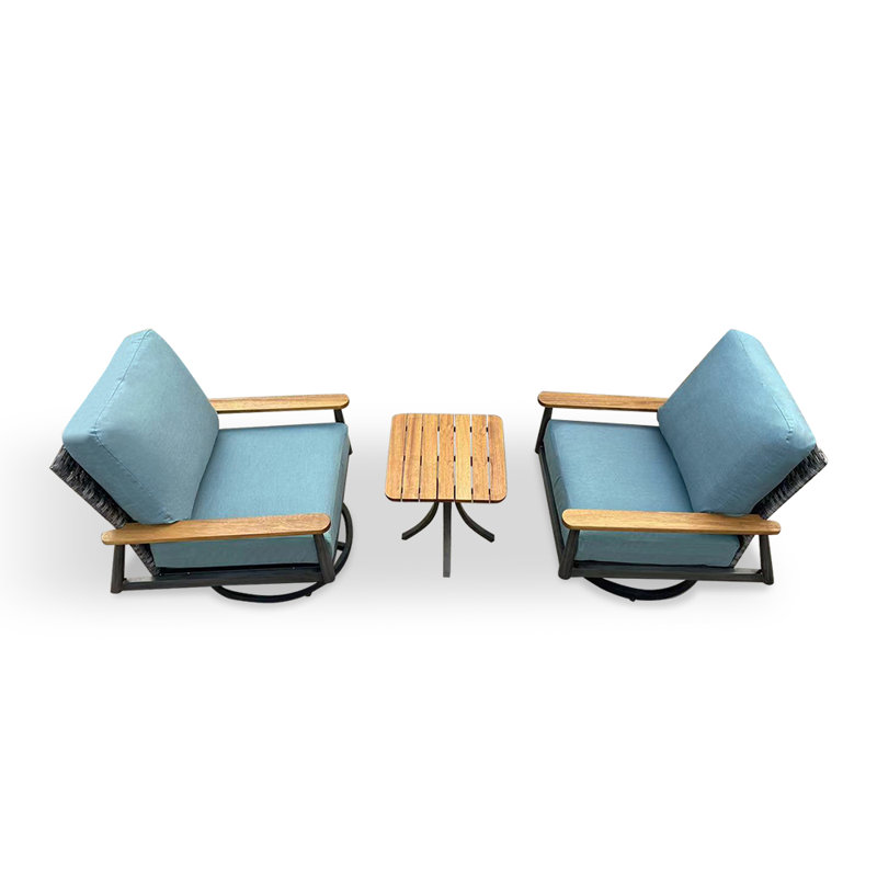 Ensemble de conversation en teck avec coussins 3 pièces Aricella, Acrylique vert