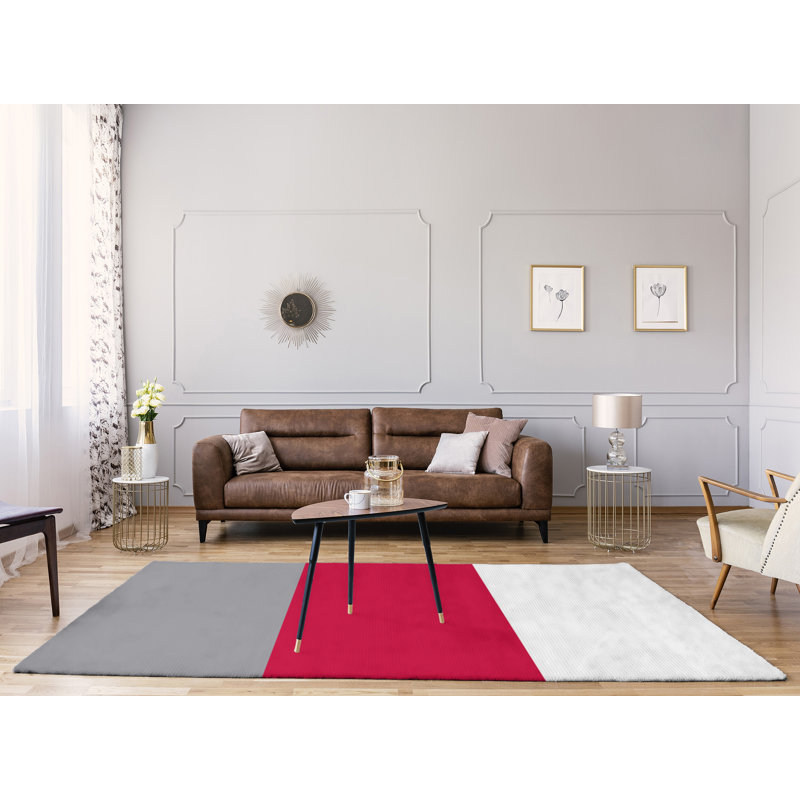 Tapis à rayures argent/rouge, Rectangle 8 pi x 10 pi