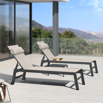 Shiner Outdoor Lounge Chair Set Aluminum Patio Chaise Lounger With Side Table And Pillow by Latitude Run
