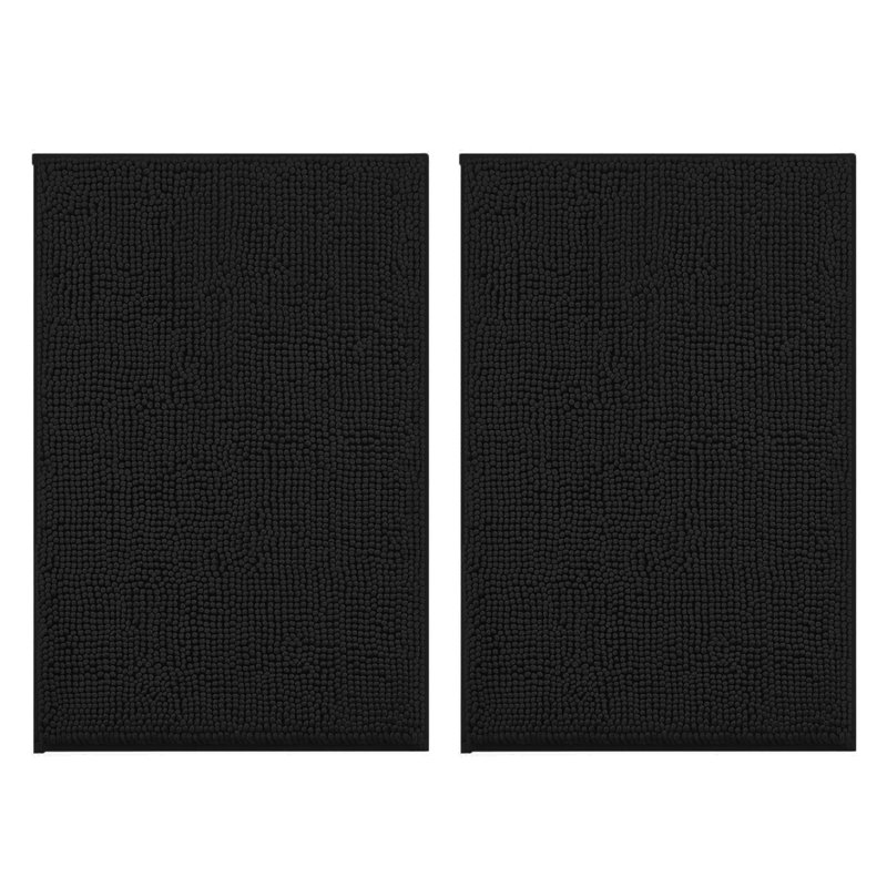 Ensemble de 2 tapis de salle de bain en chenille moelleux et moelleux, Noir