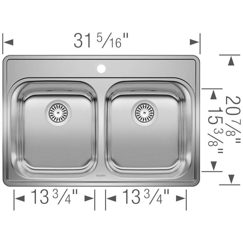 Essential 31" L x 21" W Double Basin Drop-In Kitchen Sink and Basket Strainer, 1 Hole