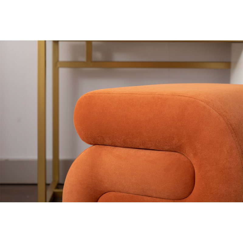 Jaszlyn S-shape Ottoman, Makeup Stool Footstool, Orange Velvet