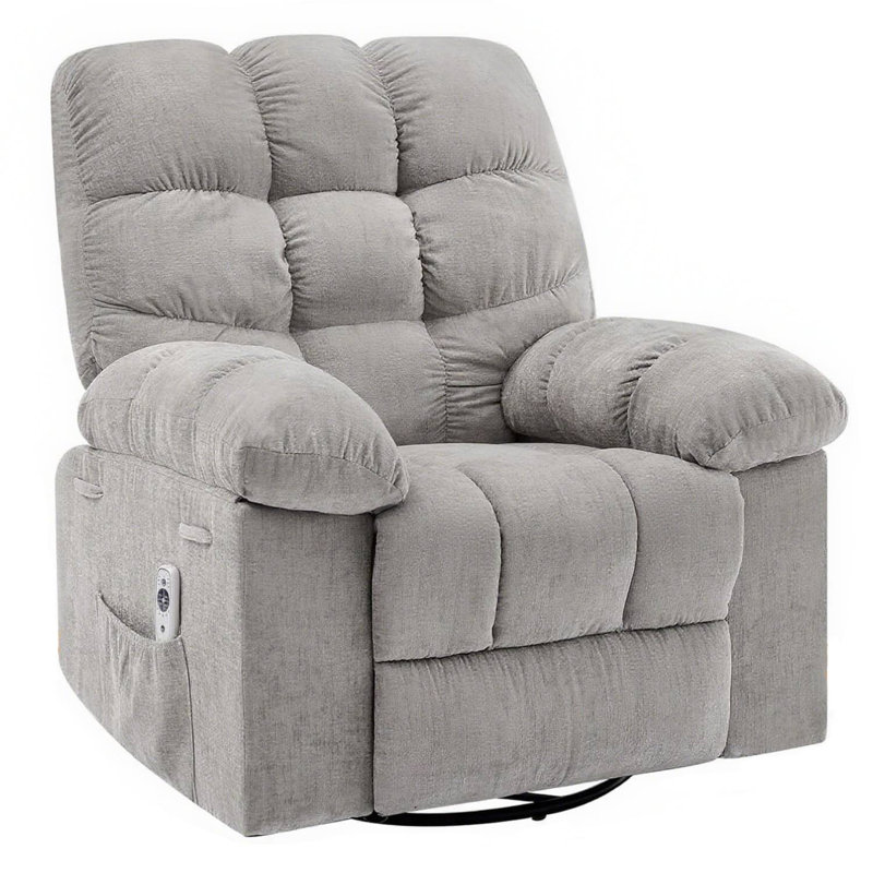 Rocking Recliner Chair with Massage & Heat, 360° Swivel Oversized Recliner with USB Port for Living Room, Gray