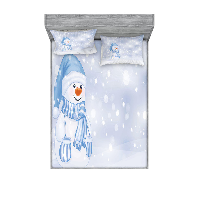 Drap-housse et coussin décoratif Ambesonne Winter bleu pâle / blanc, Ensemble de draps pour très grand lit californien