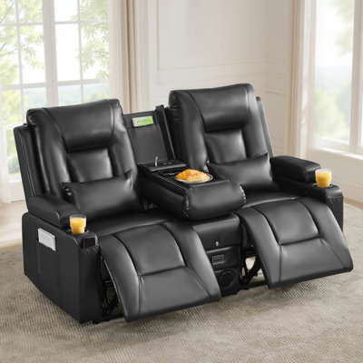 Manual Reclining Loveseat Sofa With Flip-Top Center Console, Charging Ports, Bluetooth Speakers And Cup Holders