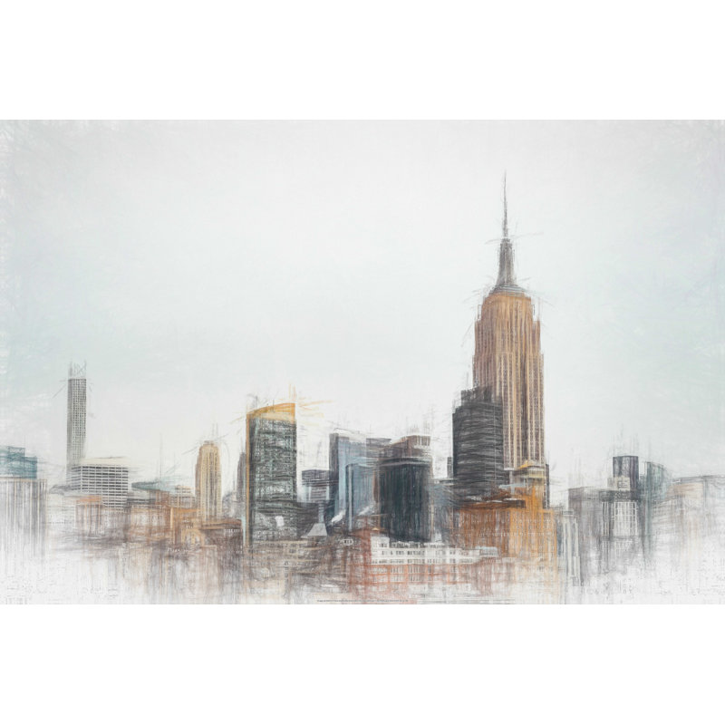 Croquis de l'horizon de Nyc - peinture sur toile tendue, H 8 po x l 12 po