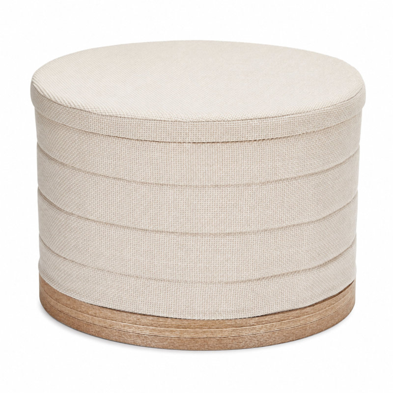 Repose-pieds rond avec rangement en lin avec plateau réversible, tabouret d'appoint rembourré beige, 22 po, Beige