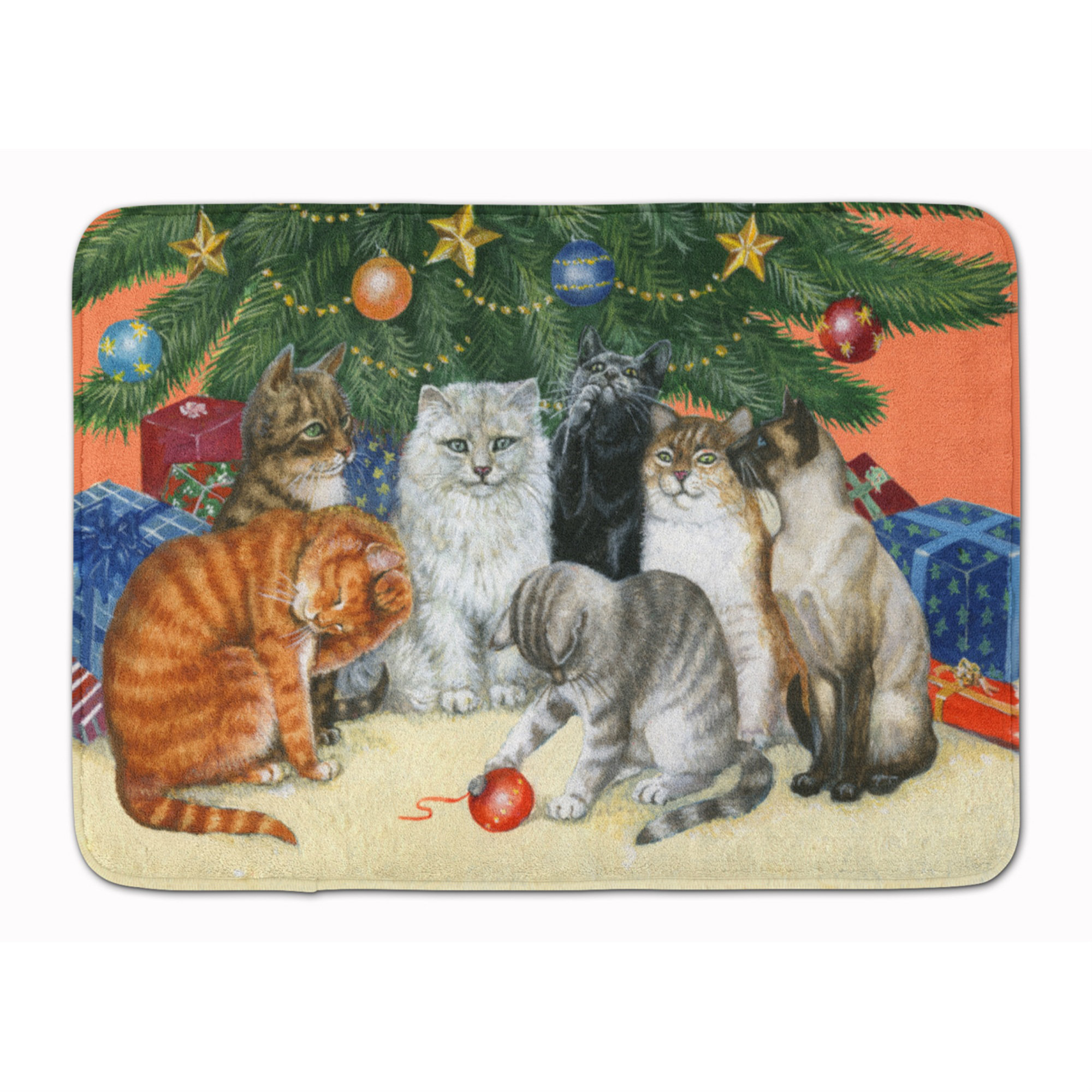 The Holiday Aisle® Dushyant Cats Under the Christmas Tree Bath Mat ...