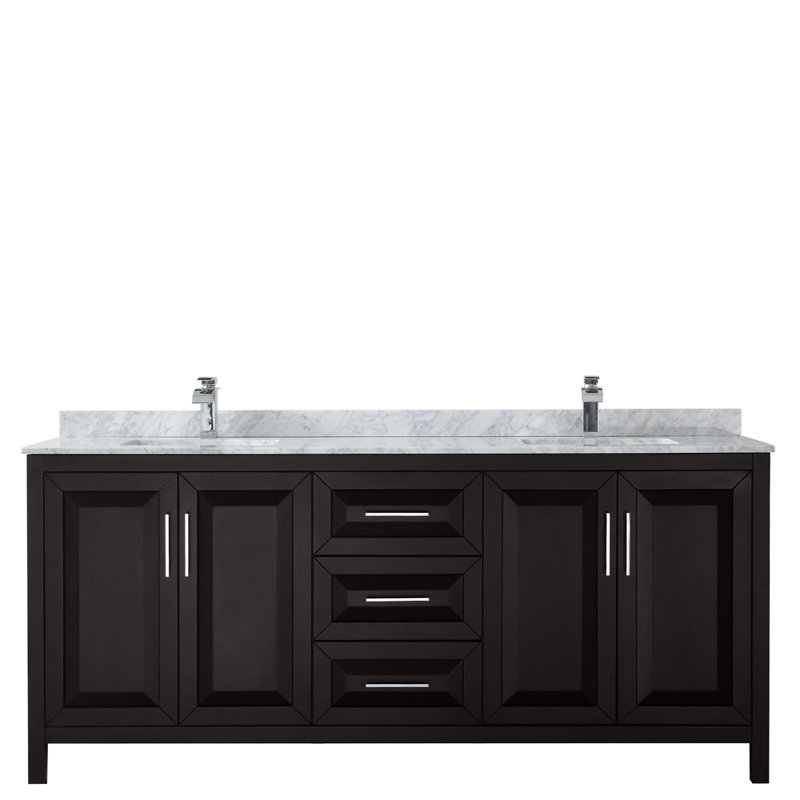 Daria 80'' W Double Vanity, White Cultured Marble, Dark Espresso, Polished Chrome