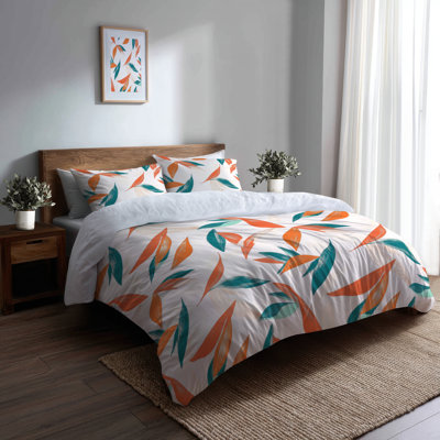 Coastal Bedding Set Of 3 - Floral Paradise Petal Duvet Cover And Throw Pillow Set