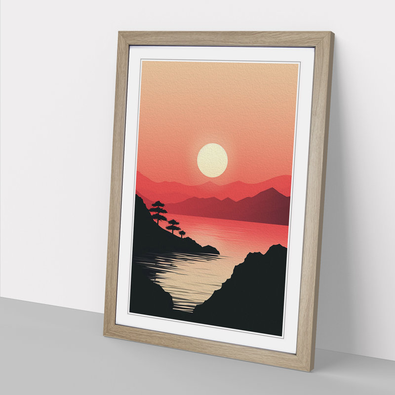 Japanese Sunset Minimalism No.3 - Framed Print, 34cm H x 25cm W x 2cm D, Oak Framed