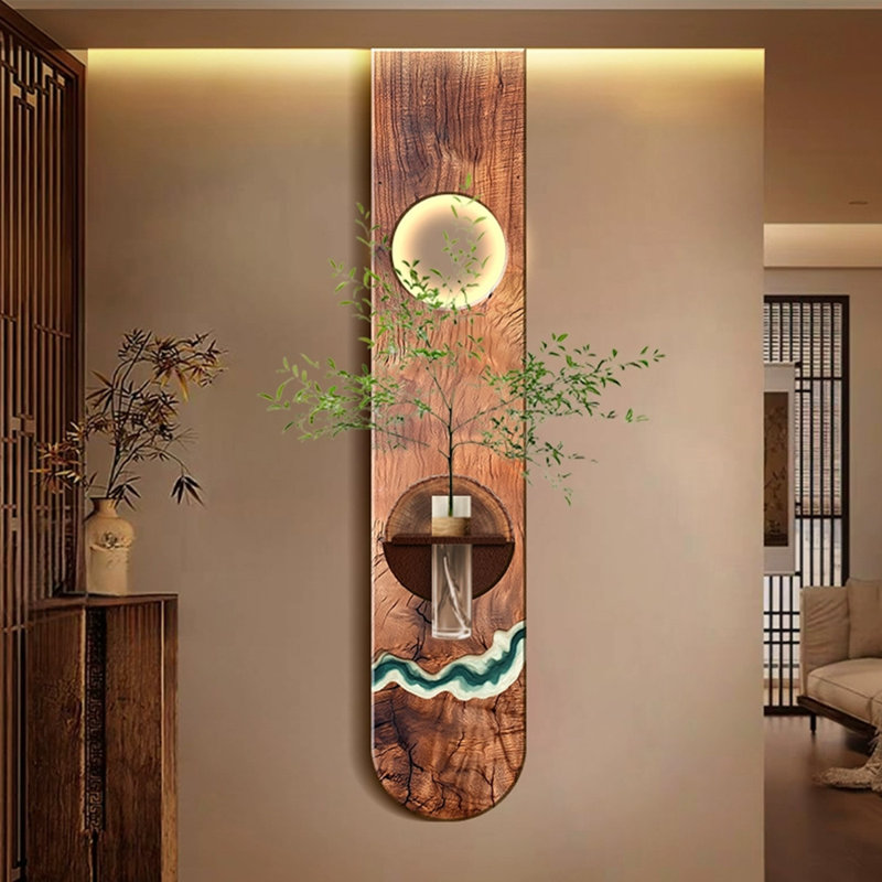 Art mural brun ovale en grès, H 47,24 po x l 9,84 po