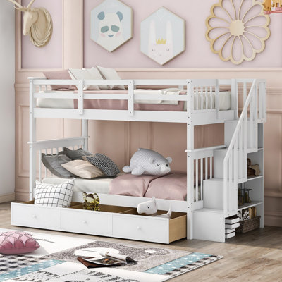 Lit superposé avec trois tiroirs pour chambre à coucher, dortoir
