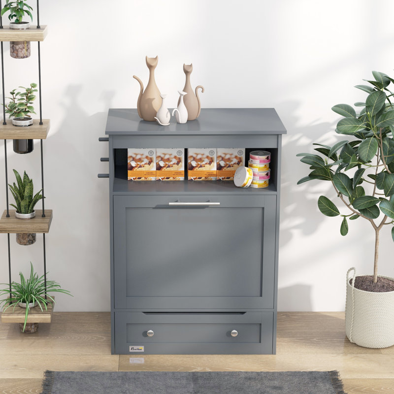 Gray Elevated Pet Feeder Station with Storage Cabinet