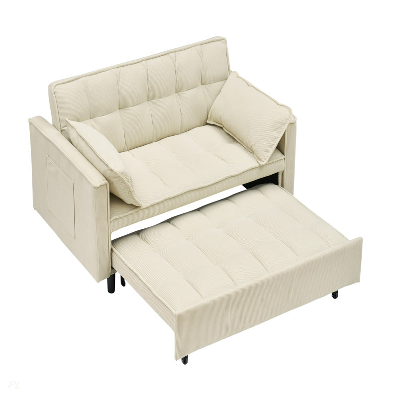 Canapé-lit modulaire 54,30 po Corduroy, Velours côtelé beige