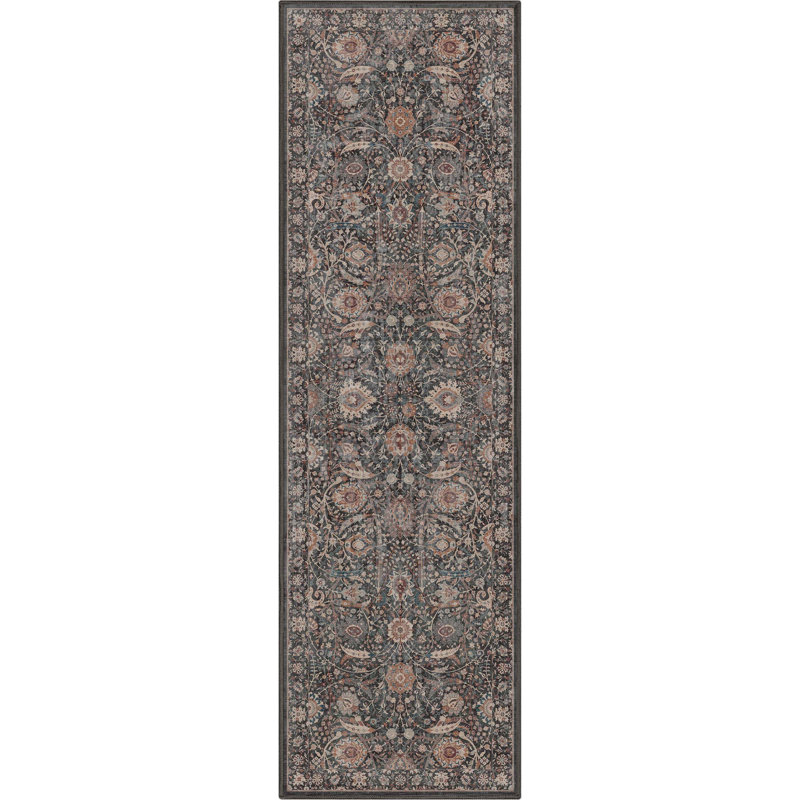  Tapis à motif floral oriental Asha, Tapis de couloir 2 pi 3 po x 7 pi 3 po
