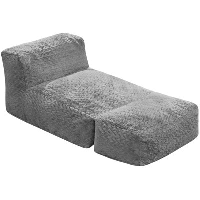 Oversized Chevron Plush Compression Bean Bag Lounger Chair with Memory Foam, Large Bean Bag Sofa for Adults, Ideal for Living Room Bedroom Balcony, Grey