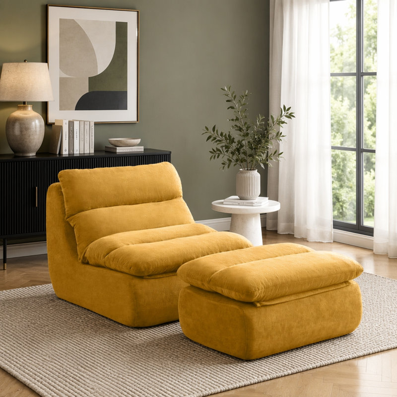 Canapé paresseux rembourré 32 "Big Chaise, Jaune