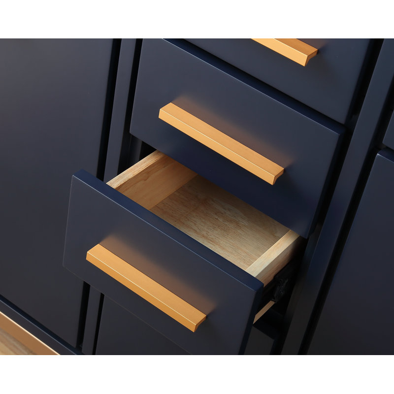 Navy Blue Double Sink Freestanding Bathroom Vanity with Brass Accents