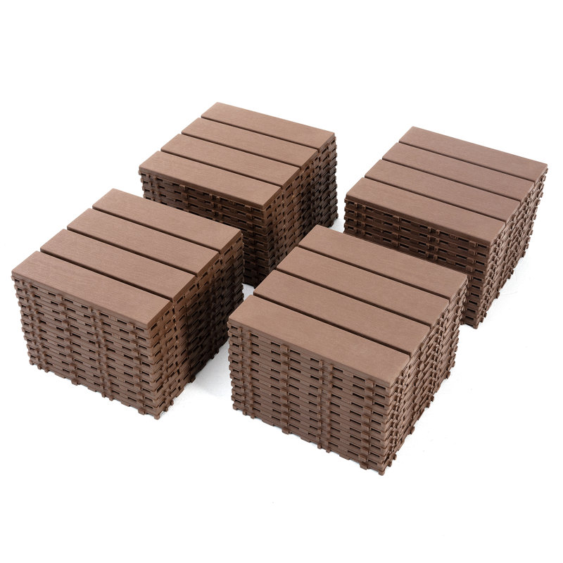 12'' x 12'' Plastic Interlocking Deck Tiles, Brown