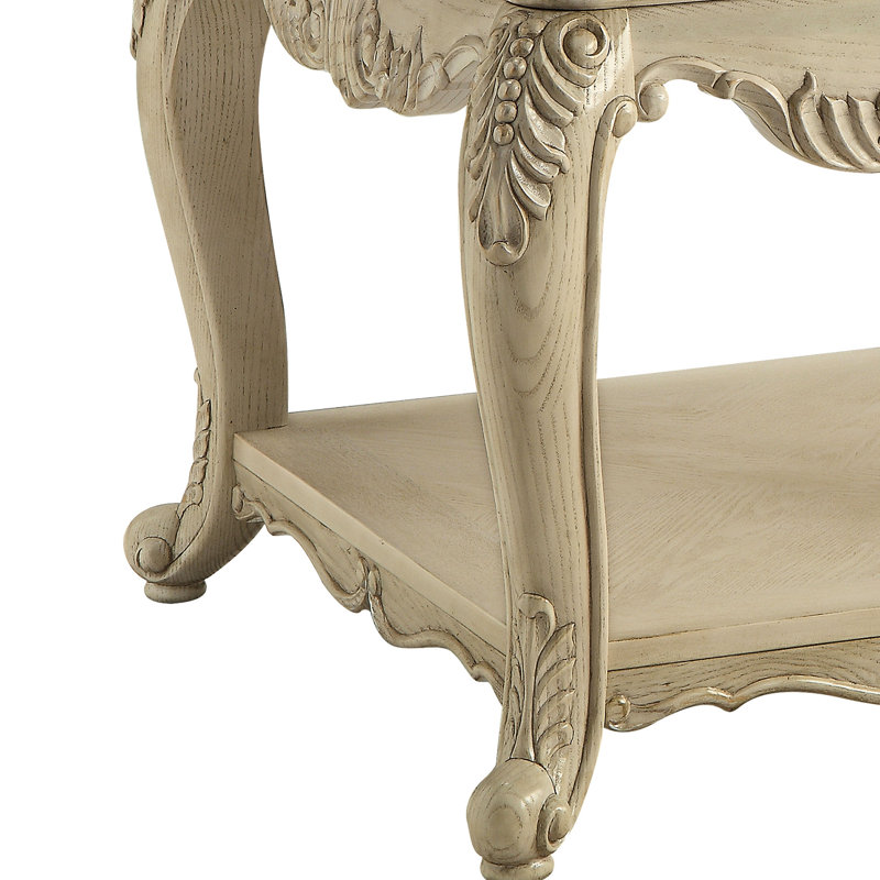 Table de bout antique blanche avec tiroir spacieux et tablette inférieure scintillante