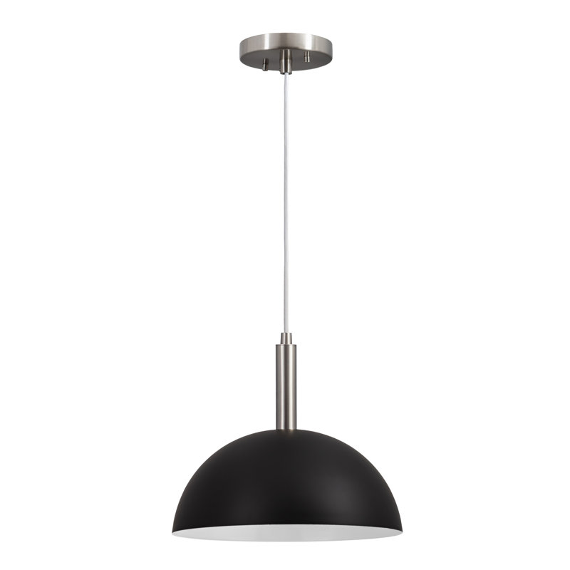 Luminaire suspendu dôme 1 lumière moderne, Nickel brossé, Noir