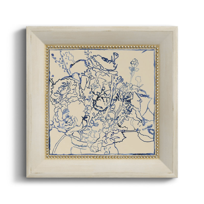 Indigo Floral Sketch by Megan Meagher, Cream, 16" W x 16" H