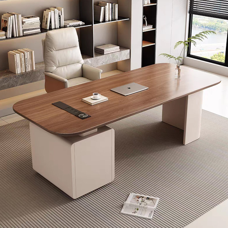 Bureau rectangulaire à 3 tiroirs en bois manufacturé brun noisette + beige, H 1,77 po x l 70,87 po x P 27,56 po
