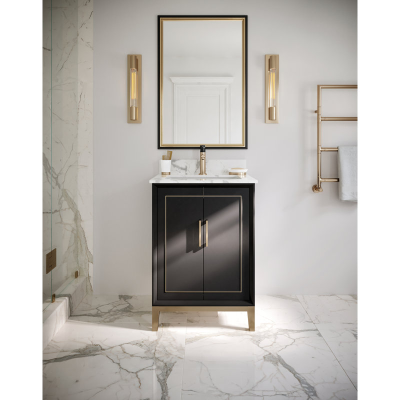 Gracie 24'' W Single Vanity, Carrara Marble/Single Faucet Mount, Midnight Black