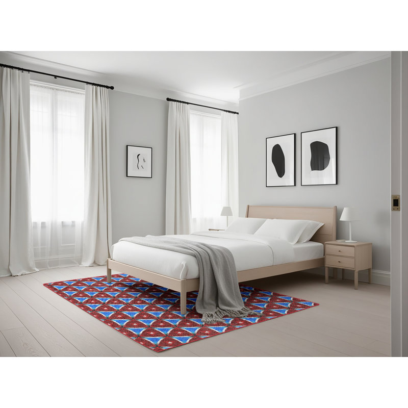 Tapis rouge / bleu Power Loom, Rectangle 5 pi x 7 pi
